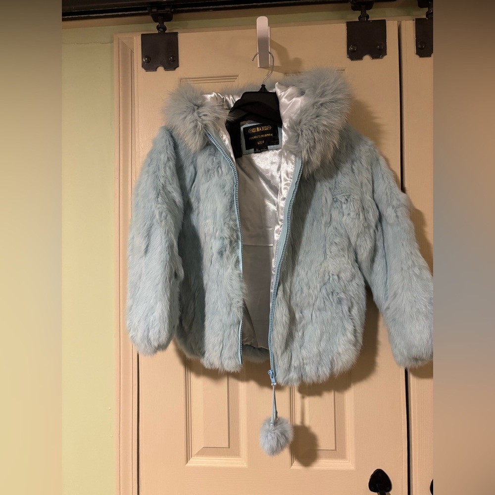 Light blue rabbit fur coat